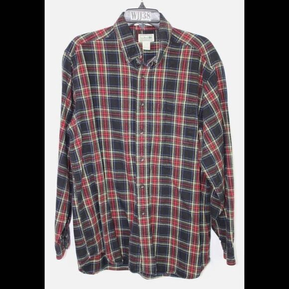 LL BEAN VINTAGE 90'S SIZE LARGE 100% COTTON PLAID FLANNEL BUTTON DOWN SHIRT - Picture 1 of 6